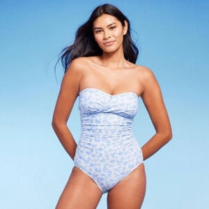 NWOT Kona Sol Women's Floral Print Full Coverage Bandeau 1 PC Piece Swimsuit L